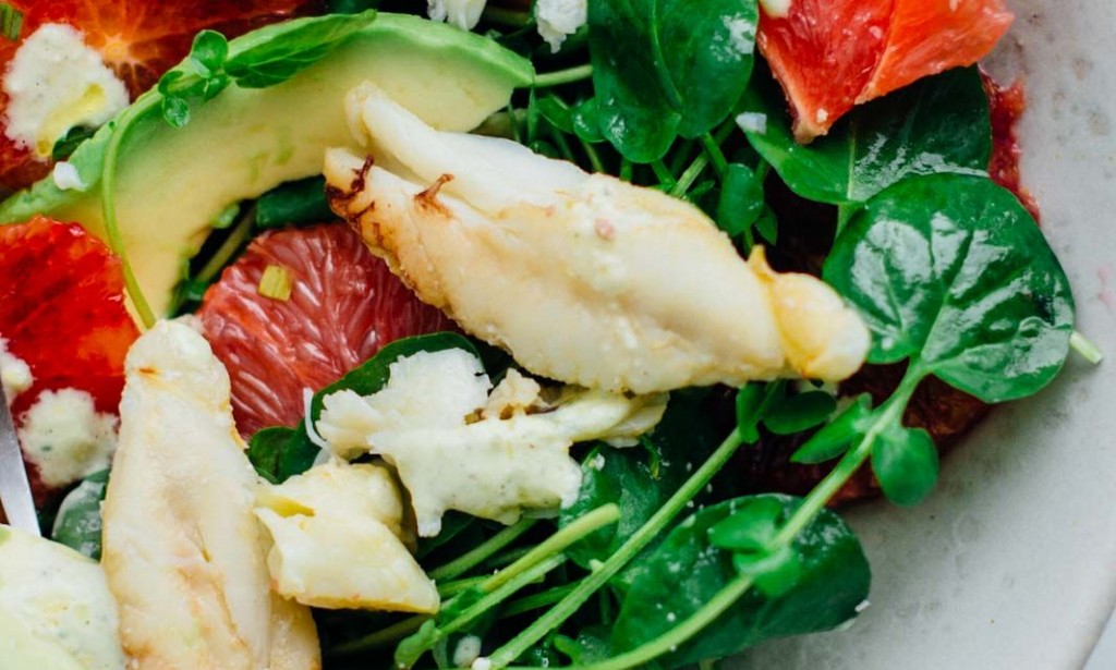 Grapefruit, avocado and crab salad